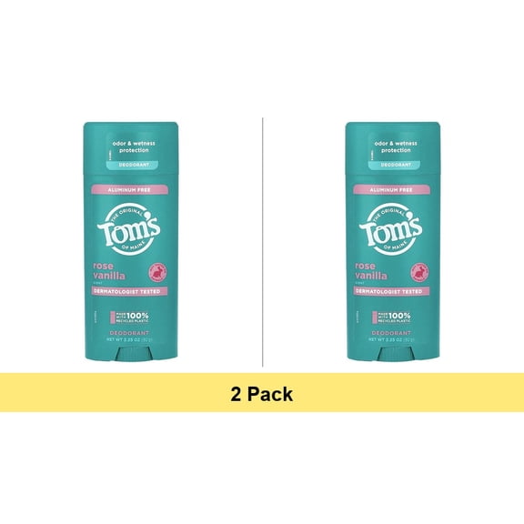 Tom's Of Maine Aluminum-Free Rose Vanilla Deodorant & Antiperspirant Stick 3.25 oz - 2 Pack