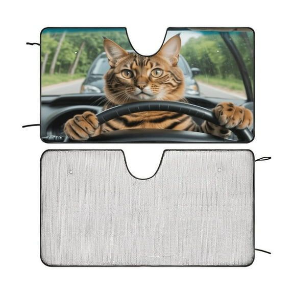 Bengal Cat Car Windshield Sun Shade Cute Animal Fold-able UV Ray Sun Visor Protector Sunshade to Keep Your Vehicle Cool 55"x30"