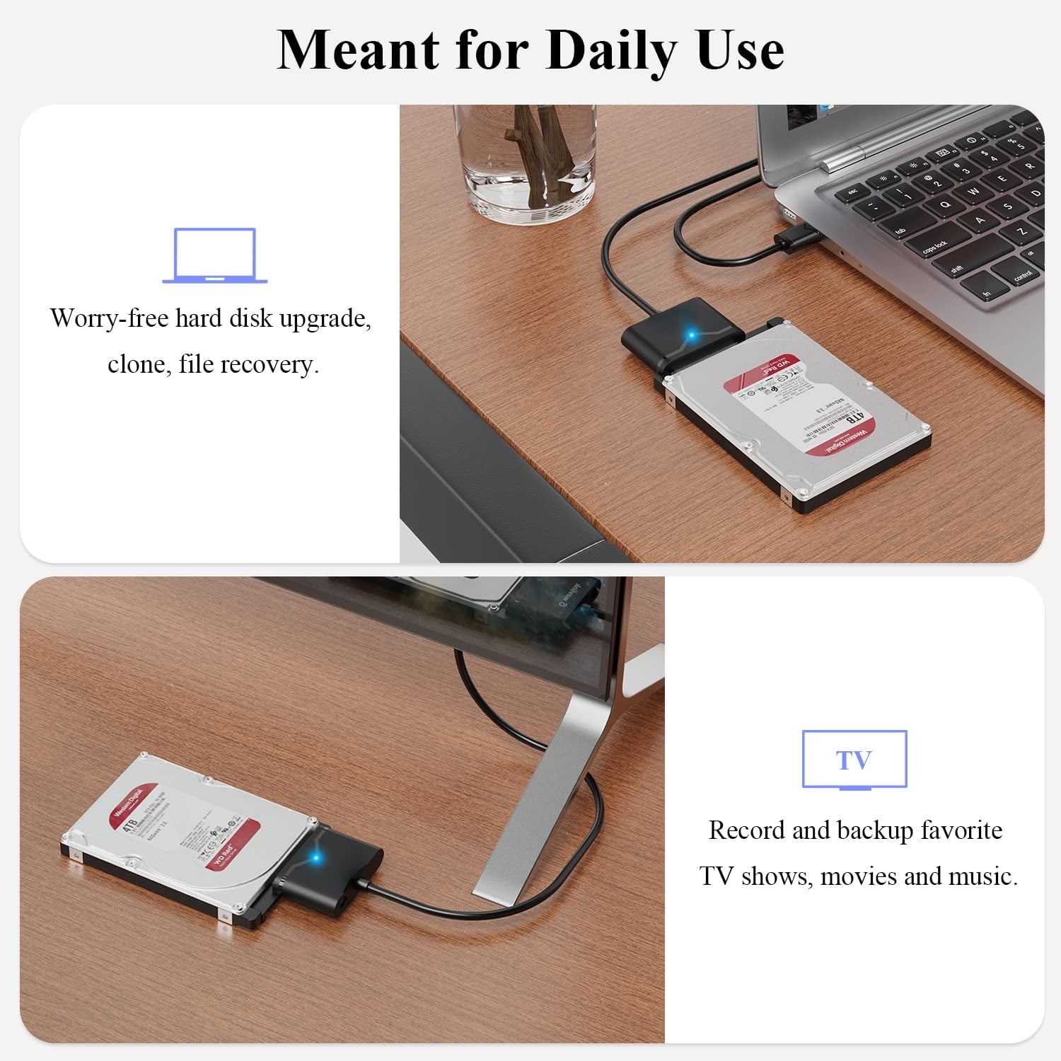 USB 3.0 to SATA Adapter Cable, External SATA III Hard Drive Connector for  2.5'' SSD/HDD & 3.5 HDD Data Transfer, Support UASP, Trim and S.M.A.R.T.  with 3 mins Auto-Sleep, Max 18TB 
