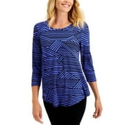 JM Collection Geometric Striped Top Title: XL/ Bright Blue Combo