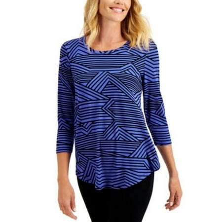 JM Collection Geometric Striped Top Title: XL/ Bright Blue Combo