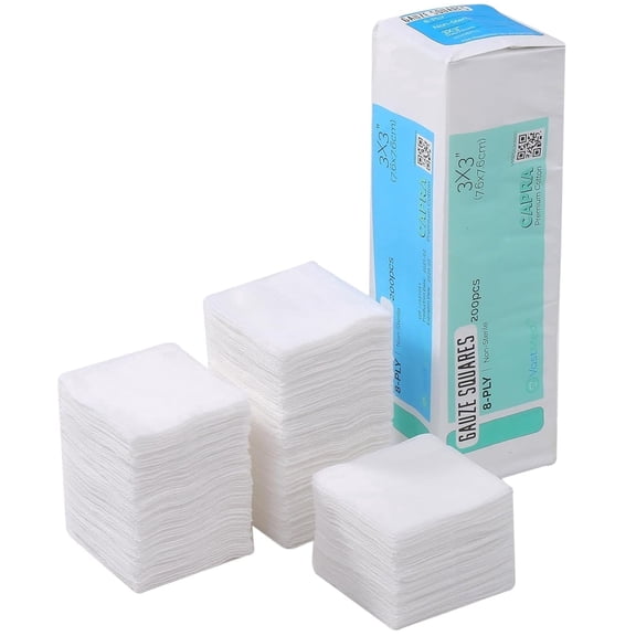 Cotton Gauze Pads, 8-Ply, 3 x 3 in, 200 Pack