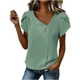 thumbnail image 5 of 100% Cotton Blouses for Women V-Neck Button Short Sleeve Shirts Solid Color Pullover Casual Plus Size Summer Tops,Size S-2XL, 5 of 6