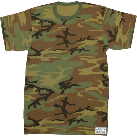 Woodland Camouflage Short Sleeve T-Shirt with ARMY UNIVERSE Pin - Size X-Small