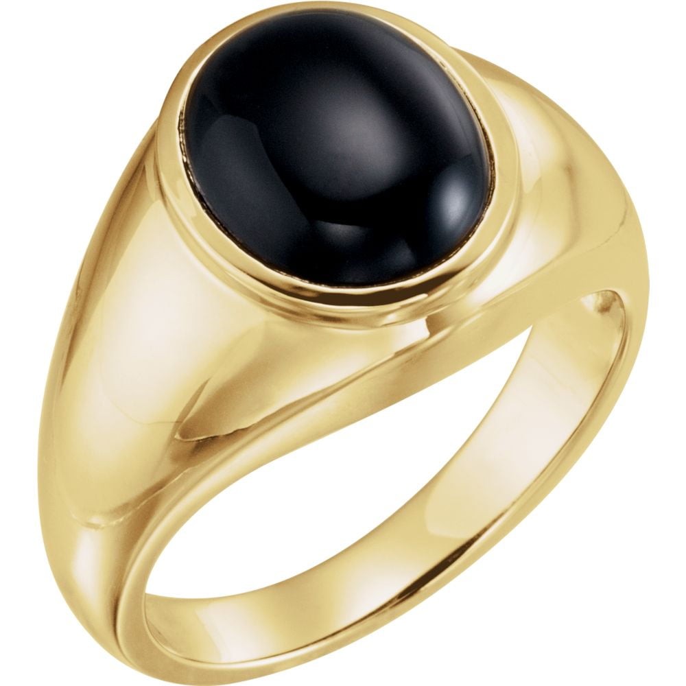 Jewelplus 14k Yellow Gold Onyx Bezel Set Men Gents Gemstone Ring