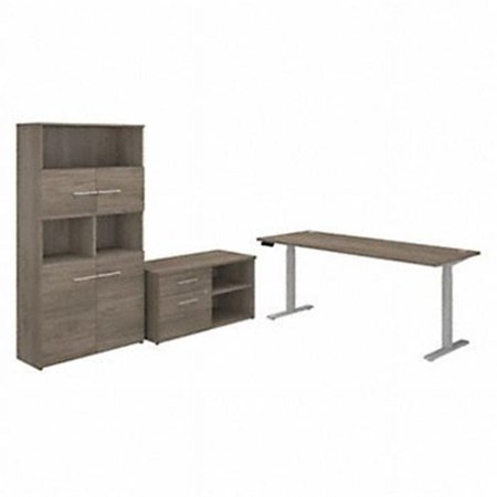 UPC: 0042976114879 | Bush Business Furniture 27-47 Adjustable Desk w/Storage and Bookcase Modern Hickory OF5006MHSU