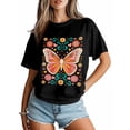 thumbnail image 3 of Women's T-Shirt Colorful Butterfly Abstract Mexican Flowers Short Sleeve Casual Tee Classic Crew Neck T Shirt for Women Black, 2XL, 3 of 7