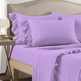 thumbnail image 2 of 4 Piece Corner Ruffle Sheet Set, 3" Inch Corner Ruffle On Flat Sheet, 18 Inch Deep Pocket, 100% Egyptian Cotton, 800 TC, Queen Size, Solid Lilac, 2 of 6