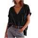 thumbnail image 1 of Camisas de Manga Corta para las Mujeres Casual Cuello en V Sólido, Mezcla de Algodón Moda de Verano Blusa Superior, 1 of 8