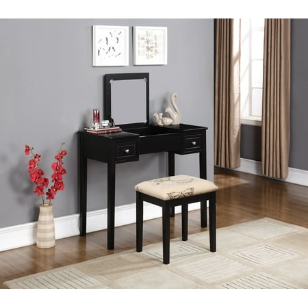 Linon Black Butterfly Vanity Set, including Mirror and Stool