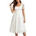 thumbnail image 2 of Blmnix Elegant Dresses Woman Dress Lace Dress Fit & Flare A Line Dresses Under Dresses Mid-Length Square Neckline Short Sleeve White Casual Dresses for Women L, 2 of 7