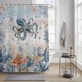 thumbnail image 4 of Oceans Marine Life Shower Curtains for Bathroom, Orange Blue Octopus Starfish Retro Wooden Washable Fabric Shower Curtain with Hooks Waterproof Bathroom Decor Sets, 36 x 78 Inches, 4 of 9