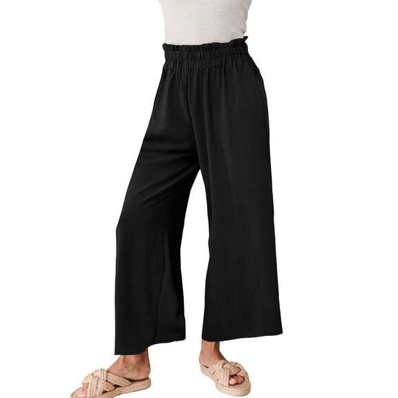 LETDIOSTO Casual Loose Palazzo Pants for Women lightweight Summer Plus Size High Waist Wide Leg Pant Black Boho Trousers with Pockets S-XXL