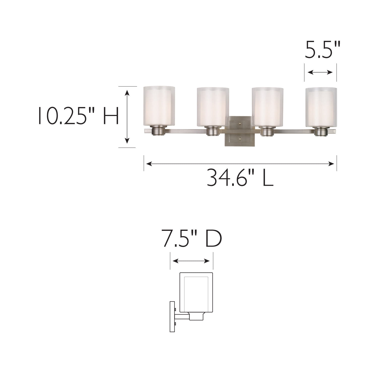 Design House Oslo Traditional 4-Light Indoor Dimmable Bathroom Vanity Light with Double Glass Shades, Satin Nickel
