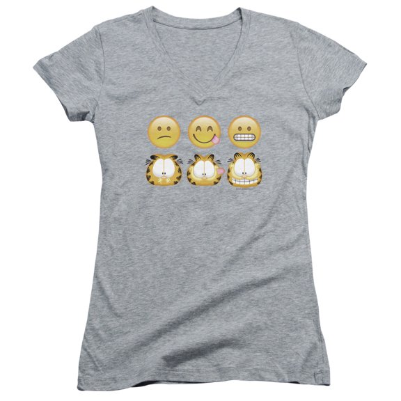 Garfield Emojis Junior Women's V-Neck T-Shirt Athletic Heather