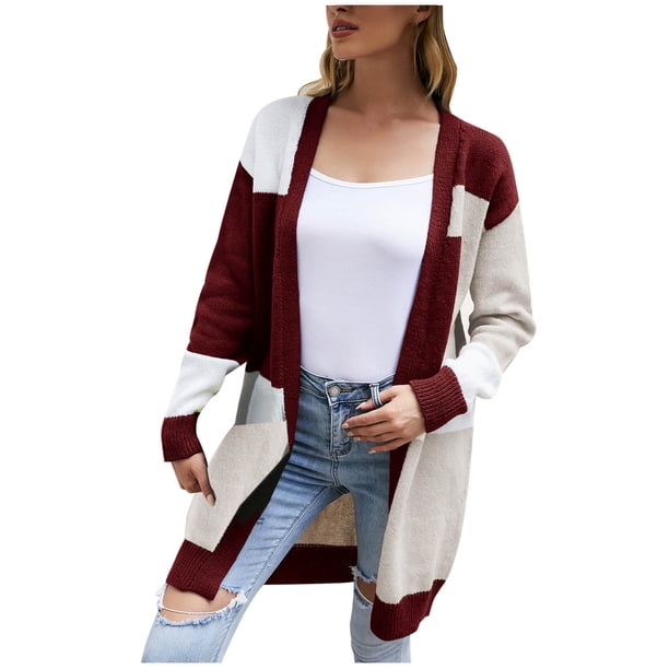 Cárdigan para mujer Cárdigan con frente abierto Suéteres Moda Color a juego Mangas largas Punto Suelto Tops Blusa Suéter Odeerbi ODB-5