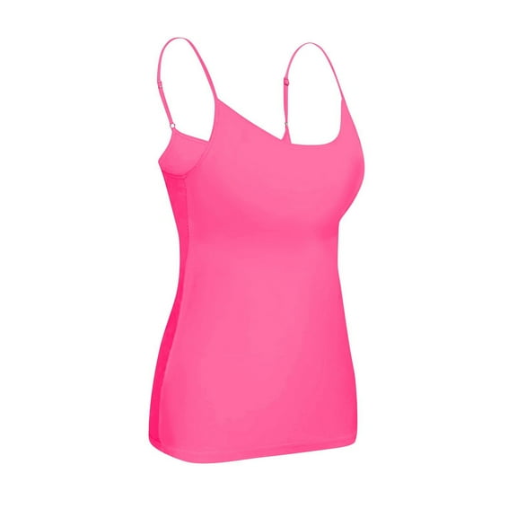 Dwellite Women's Shelf Bra Camisole Tops Adjustable Spaghetti Strap Cami Tank Solid Color Casual Undershirts Hot Pink 6XL