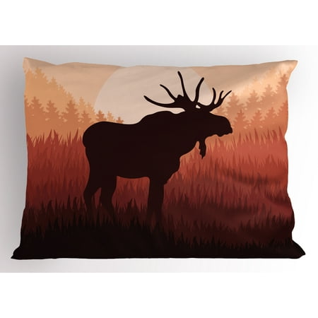- Moose Pillow Sham Antlers in Wild Alaska Forest Rusty Abstract Landscape Design Deer Theme Woods Print, Decorative Standard Size Printed Pillowcase, 26 X 20 Inches, Red Brown, by Ambesonne
