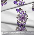 thumbnail image 3 of Soimoi Polyester Crepe Fabric Leaves & Floral Block Printed Fabric 1 Yard 52 Inch Wide, 3 of 3