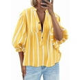 thumbnail image 1 of Blusa de Verano A Rayas con Cuello en V y Mangas Abullonadas para Mujer, Estilo Babydoll, Holgada e Informal Amarillo L, 1 of 9