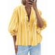 thumbnail image 1 of Blusa de Verano A Rayas con Cuello en V y Mangas Abullonadas para Mujer, Estilo Babydoll, Holgada e Informal Amarillo L, 1 of 9