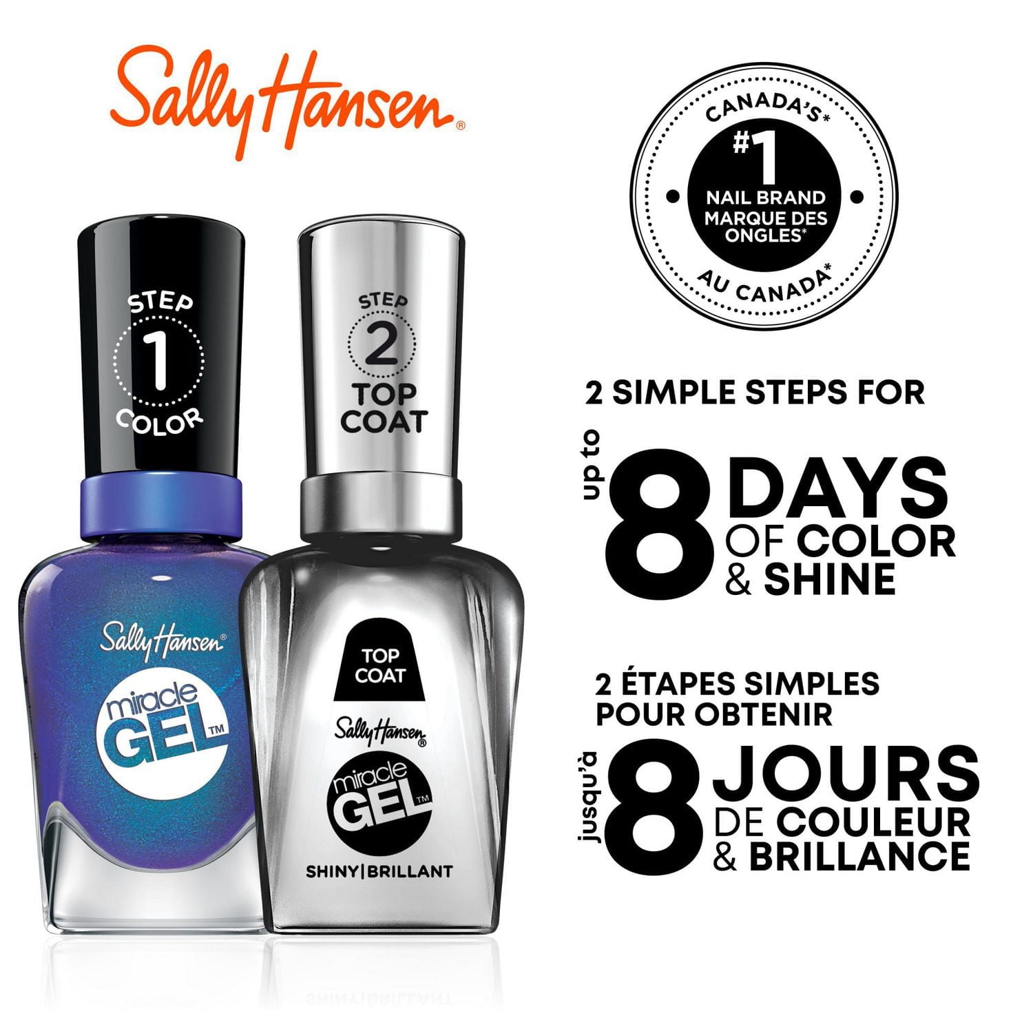 Miracle Gel™ Vernis à ongles, système de simili-gel en 2 étapes, sans lampe UV, jusqu'à 8 jours de couleur et brillance jusqu’à 8 jours de couleur et de brillance