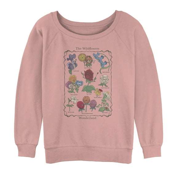 Junior's Alice in Wonderland The Wildflowers Chart Sweatshirt Desert Pink Small