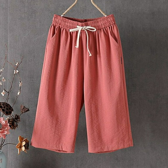 SNKSDGM Women's Plus Capri Pants for Women Stretch with Pockets Cargo Pants Women Jeans Baggy Women's Summer Solid Color Drawstring Pocket Versatile Elastic Waist Design Casual Cropped Pants