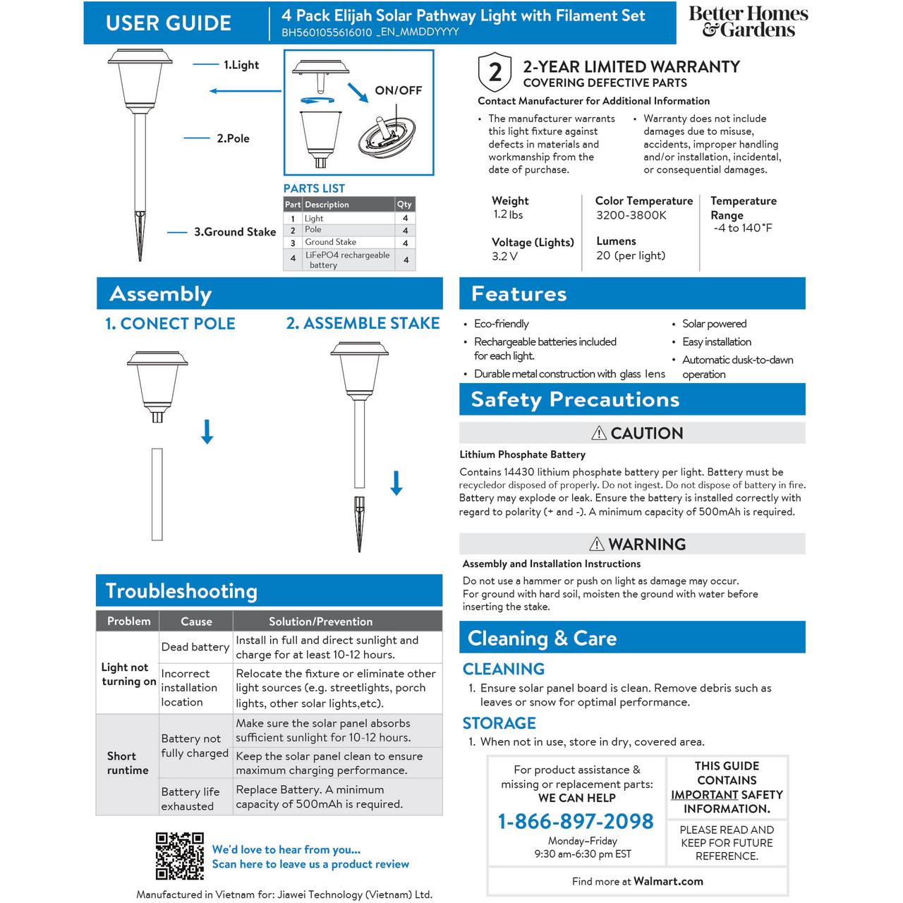 Better Homes & Gardens Elijah Solar Pathway Lights, 4-Pack photo 6