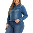thumbnail image 4 of NOMADIC NOOK Women's Plus Size Outfits Classic Washed Front Frayed Denim Jacket 2 PCS, 4 of 6