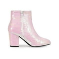 thumbnail image 3 of BLISSFUL STEP Women's Glitter Round Toe Block Heel Ankle Boots Bling White 7, 3 of 7