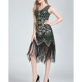 thumbnail image 7 of Sequin Roaring 1920s 20's Beaded Flapper Gatsby Themed Party Dresses Black/Green, 7 of 7