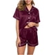 thumbnail image 1 of Conjunto de pijama de seda para mujer: top de satén con botones y pantalones cortos, ropa de estar por casa suave, ideal para las noches de verano y para relajarse de forma informal., 1 of 7