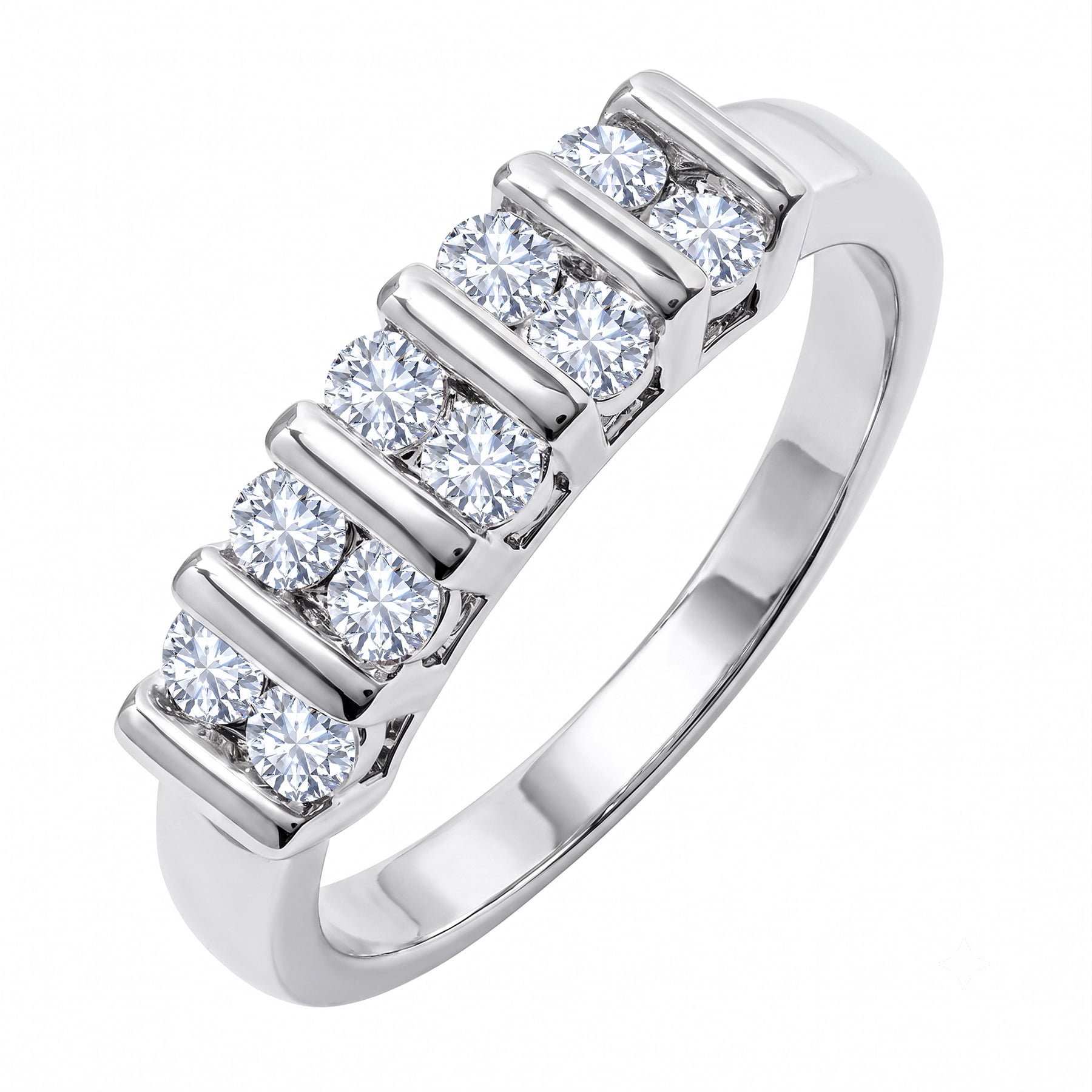 JeenMata Moissanite Half Eternity Band - Double Row Stackable Anniversary Ring for Women in 18K White Gold Plating, Gift for Her, Gift for Women