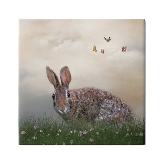 Stupell Spring Rabbit Meadow Butterflies Animals & Insects Photography Gallery Wrapped Canvas Print Wall Art