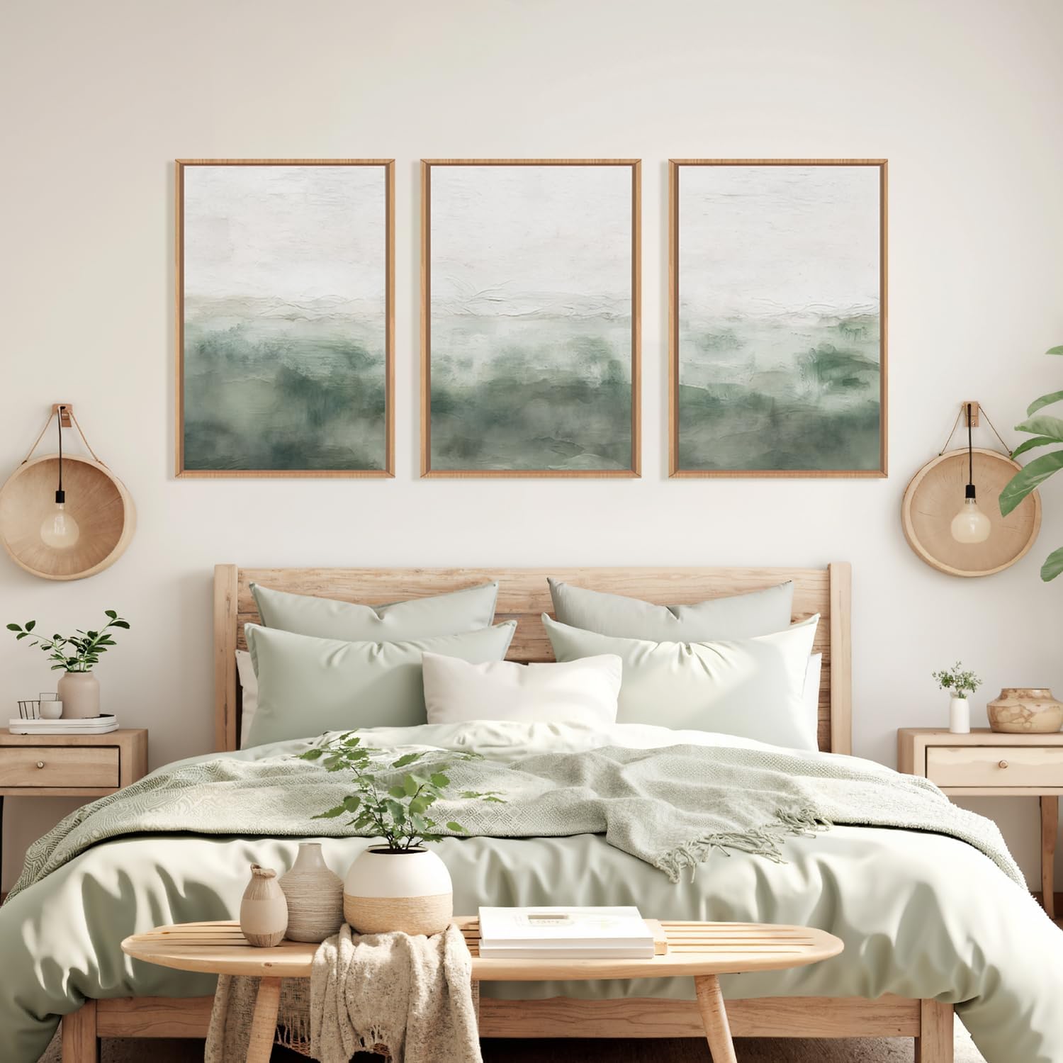 Large Abstract Sage Green Framed Canvas Wall Art,Neutral White and Grey Wall Decor,Modern Pastel Wall Painting,Illustrations Artwork for Living Room,Bedroom,Dining Room,Office -16"x24"x3
