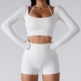 thumbnail image 2 of SWSMCLT Women's Long Sleeve Crop Top Quick Dry Halter Strappy Padded Gym Tshirt with Built-in Bra Yoga Shirt Ribbed Workout Cropped Top White 8, 2 of 4