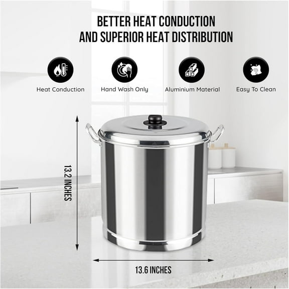 26-Quart Aluminum Steam Pot with Rack & Lid - Large Cookware for Tamales, Seafood, Pasta & Vegetables