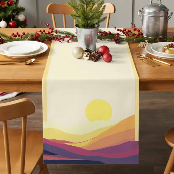 Table Runner 36 Inches Long - Abstract Nature Sunset Landscape Decorative Table Scarf, Geometric Stripe Mountain Dining Table Runners for Wedding Party Kitchen Dining Tables
