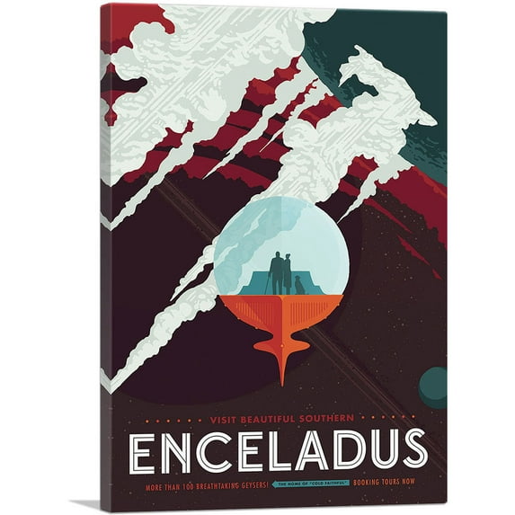 ARTCANVAS Enceladus Tiny Saturn Moon 100 Breathtaking Geysers NASA Poster Canvas Art Print - Size: 18" x 12" (1.50" Deep)