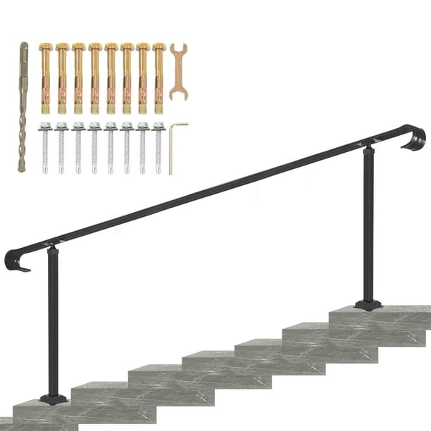 Vevor Wrought Iron Handrail Fit 5 To 7 Steps Outdoor Stair Railing Adjustable Front Porch Hand Rail Black Transitional Hand Railings For Concrete Steps Or Wooden Stairs With Installation Kit Walmart Com