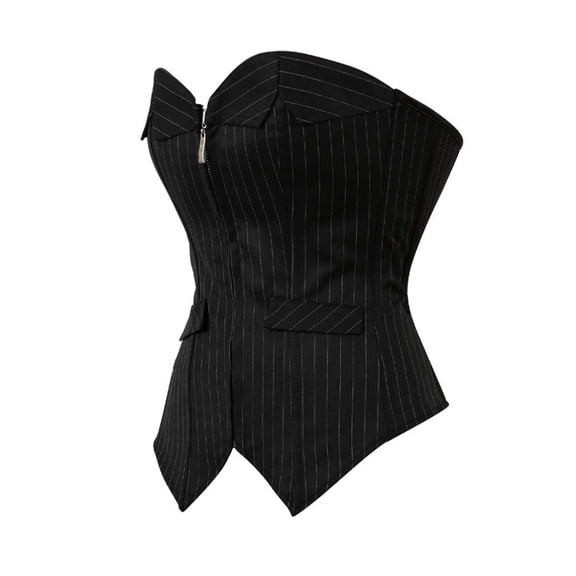 Gothic Pinstripe Lace Up Boned Bustiers Corset for Women Black XXS