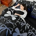thumbnail image 4 of Homewish Kawaii Bowtie Bedding Comforter Set 7 Pieces for Girls,Gradient Black Blue Full Bedding Set Lightweight,Abstract Ombre Fitted Sheet Flat Sheet,Luxury Bedroom Decor,Reversible, 4 of 8