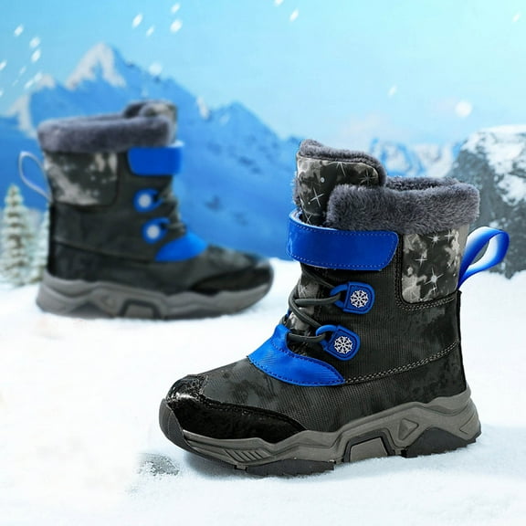 NAISIBABY Boys Girls Snow Boots, Warm Mid-Calf Faux Fur Lined Thick Sole Non Slip Kids Winter Fashion Outdoor Shoes Dark Blue 3(Big Kids)