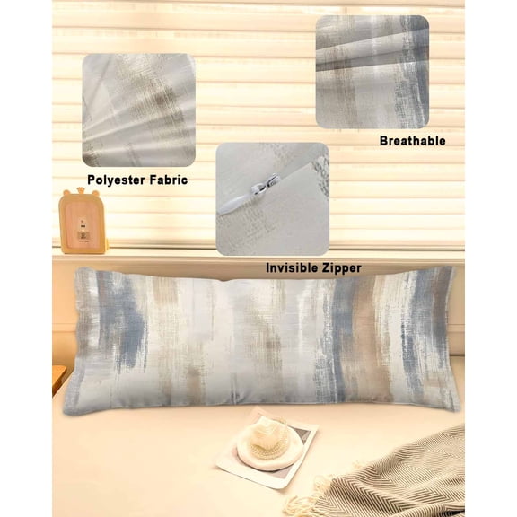 Beige Grey Throw Pillow Covers, Abstract Mottled Art Retro Modern Painting Soft Breathable Pillow Cases with Invisible Zipper for Sleeping, Long Body Pillowcases for Couch Bed Sofa Chair 20x54 Inches