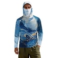 thumbnail image 2 of SEANATIVE Men's Sun Hoodie for Fishing, Long Sleeve Shirt UV Protection Cooling Full Coverage Fishing Pullover Top with Built-in Face Mask Neck Gaiter, S, Marble Blue Gold, 2 of 7