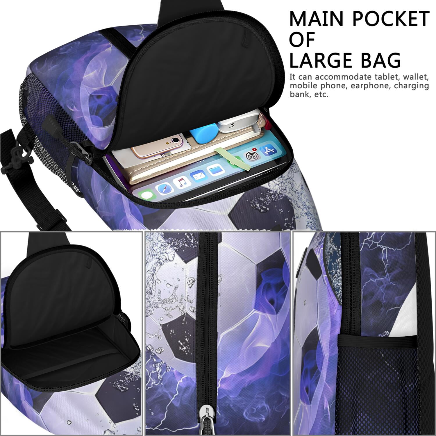 Competition Ready Sports Sling Backpack for Kids and Teens – Water-Resistant Crossbody Shoulder Bag with Secure Zippers, Partitioned Compartments, Large Front Pocket, Perfect for Baseball,
