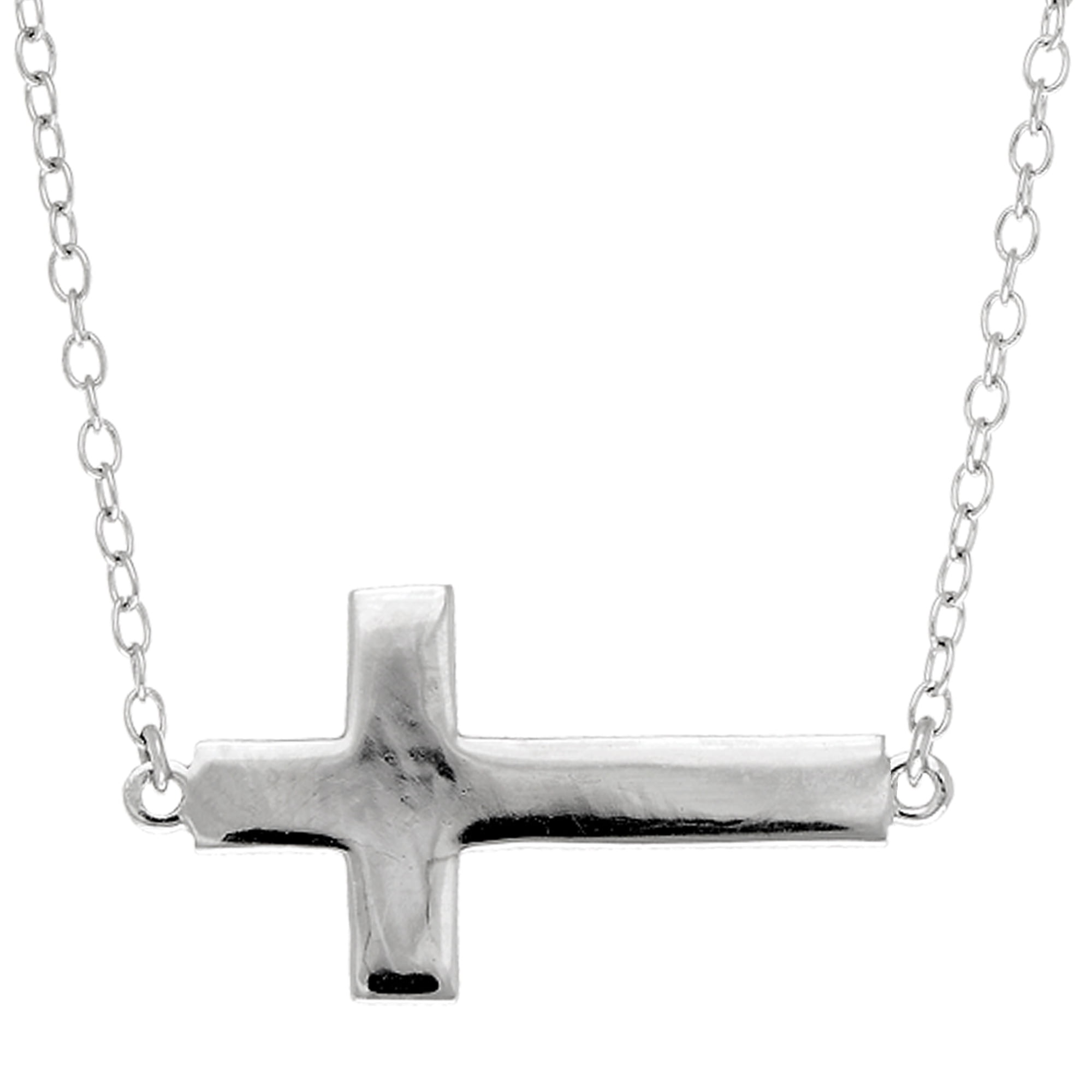 JewelryAffairs Sideways Cross Necklace In Sterling Silver, 18