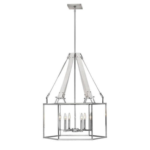 Coastal Modern Farmhouse Six Light Chandelier-Polished Nickel Finish Bailey Street Home 81-Bel-4160155