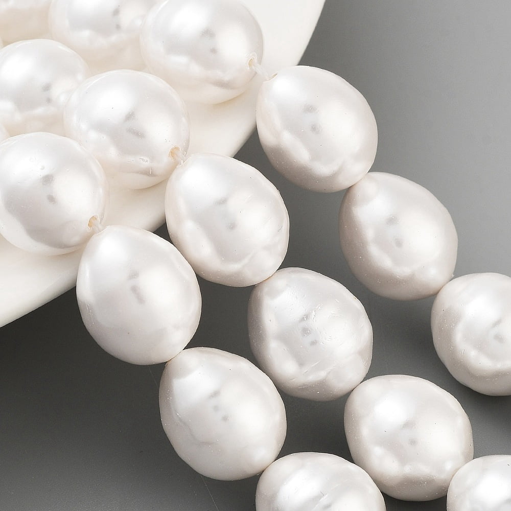 2strands Electroplated Shell Pearl Beads Strands Grooved Oval Beads White 17x13mm Hole: 0.8mm about 24pcs/strand 15.94''(40.5cm)